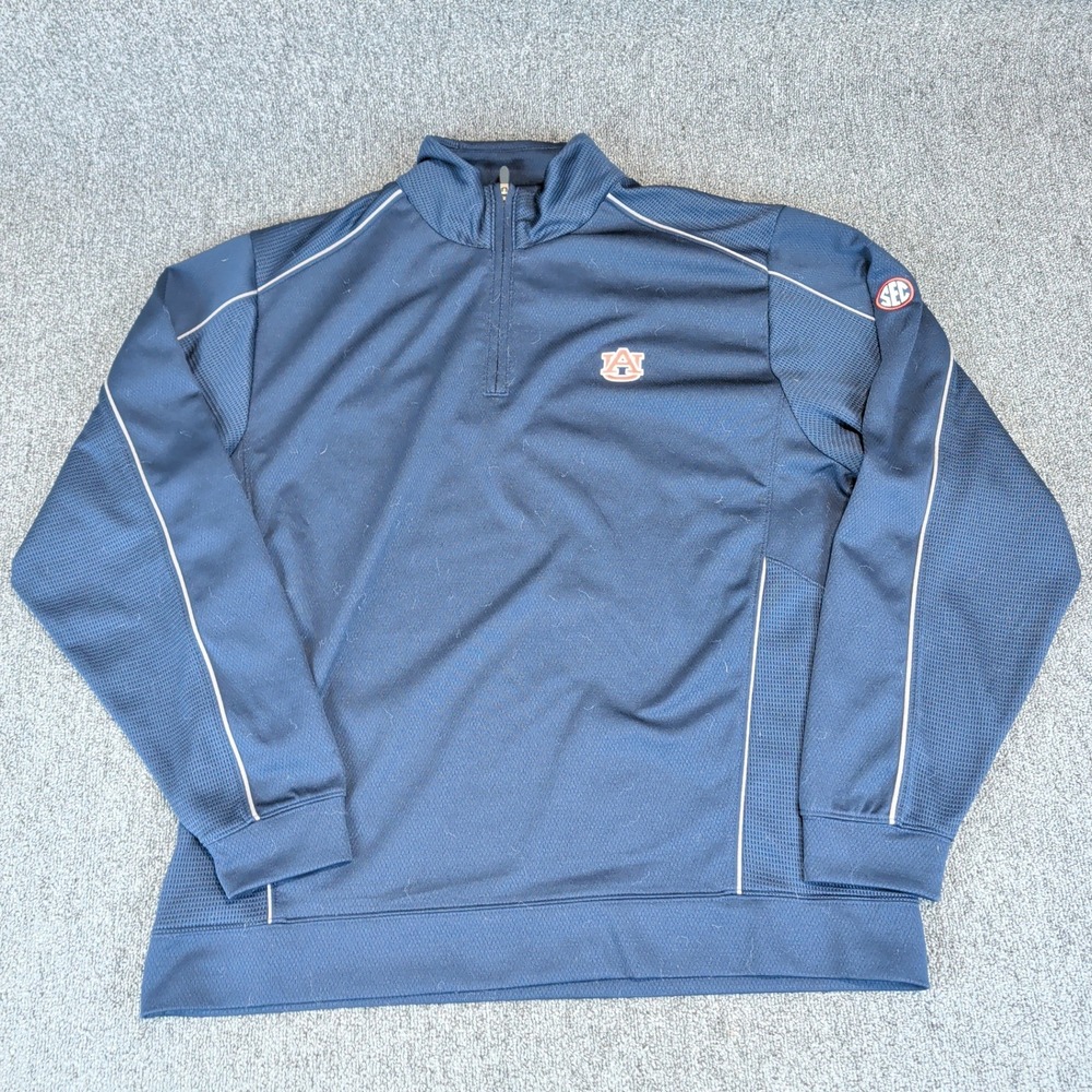 Cutter & Buck Mens Auburn Tigers Pullover XL Navy Blue DryTec SEC 1/4 Zip Jacket